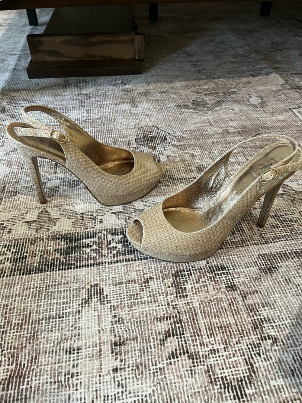 Adrianna Papell Gold Peep-Toe Slingback Heels